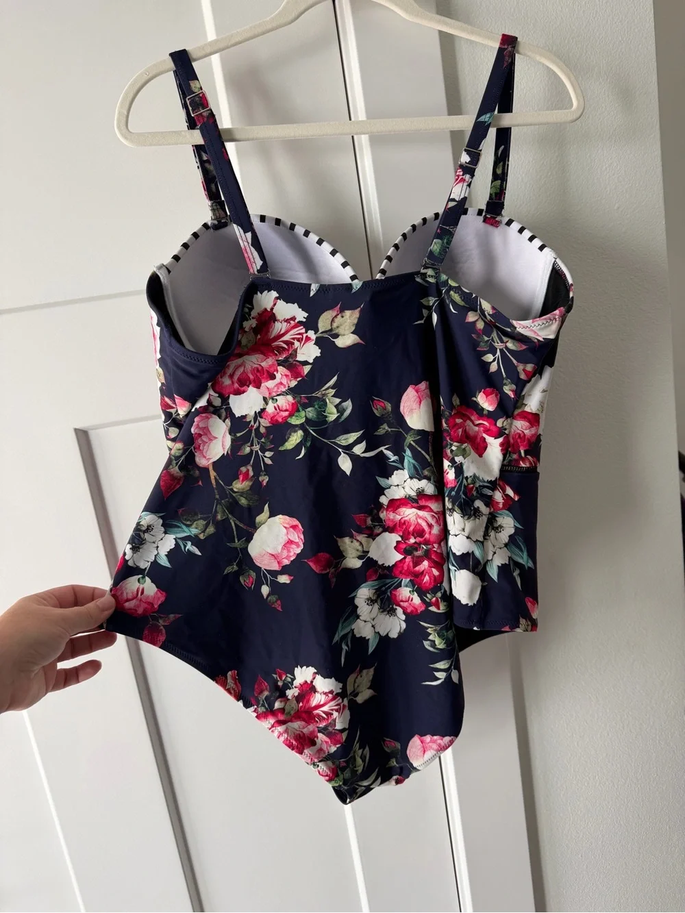 Cupshe Navy Floral One-Piece with Pink & White Blooms